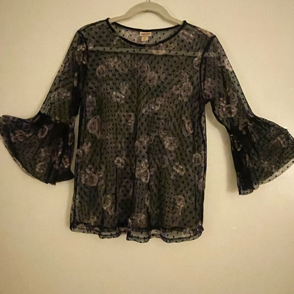 Mossimo Supply Co. Black Floral Sheer Blouse